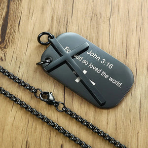 Bible Verse Black Stainless Steel Dog Tag & Cross