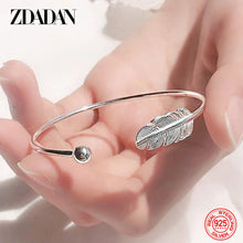 Load image into Gallery viewer, 925 Sterling Silver Round Bead Feather Bangles Adjustable Braclet