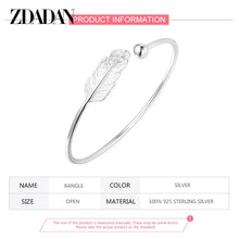 Load image into Gallery viewer, 925 Sterling Silver Round Bead Feather Bangles Adjustable Braclet