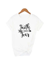 Load image into Gallery viewer, Faith Over Fear Arrow Christian Women  T Shirts