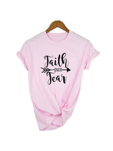 Load image into Gallery viewer, Faith Over Fear Arrow Christian Women  T Shirts