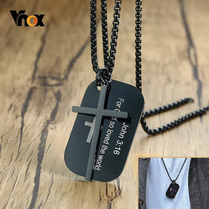 Bible Verse Black Stainless Steel Dog Tag & Cross