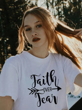 Load image into Gallery viewer, Faith Over Fear Arrow Christian Women  T Shirts