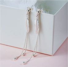 Load image into Gallery viewer, Drop Feather Earrings with Tassel - 925 Sterling Silver