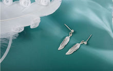 Load image into Gallery viewer, Drop Feather Earrings with Tassel - 925 Sterling Silver