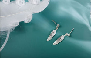 Drop Feather Earrings with Tassel - 925 Sterling Silver