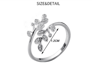 925 Sterling Silver Leaf Mosaic CZ Zircon - Adjustable Ring