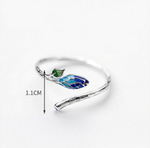 Blue New Life Leaf - 925 Sterling Silver Adjustable Ring