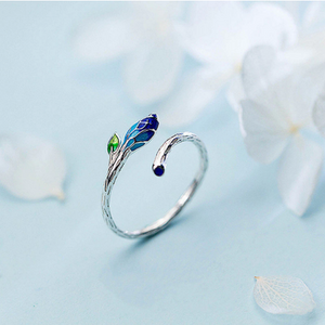 Blue New Life Leaf - 925 Sterling Silver Adjustable Ring