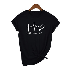 Faith - Hope - Love - Women's Heartbeat Christian T Shirt