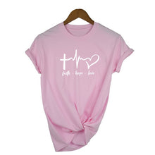 Load image into Gallery viewer, Pink Faith - Hope - Love - Women&#39;s Heartbeat Christian T Shirt