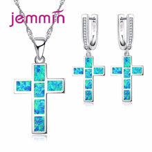 Load image into Gallery viewer, Blue Fire Opal - Cross Pendant - Necklace &amp; Earring Set - 925 Sterling Silver