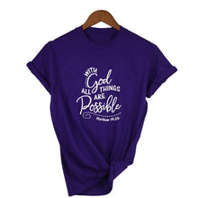 Load image into Gallery viewer, Royal Blue With God All Things Are Possible women&#39;s t shirt