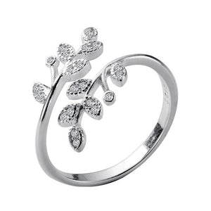 925 Sterling Silver Leaf Mosaic CZ Zircon - Adjustable Ring