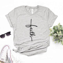 Load image into Gallery viewer, Grey T shirt faith cross