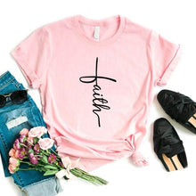 Load image into Gallery viewer, Pink T shirt faith cross