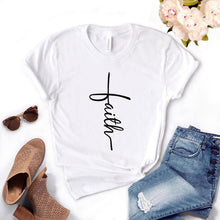 Load image into Gallery viewer, White T shirt faith cross