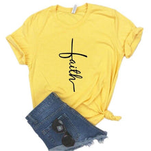 Load image into Gallery viewer, Yellow faith print cross T shirt 