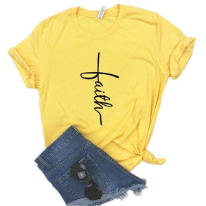 Yellow faith print cross T shirt 