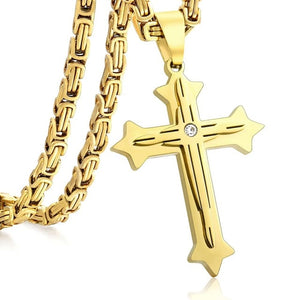 3 Layer Cross Pendant Necklaces for Men - Stainless Steel Gold