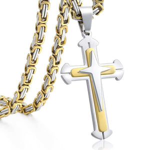 3 Layer Cross Pendant Necklaces for Men - Stainless Steel