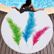 Load image into Gallery viewer, Bohemian Round Beach Towel with Tassels - Colorful Feather Tapestry