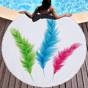 Bohemian Round Beach Towel with Tassels - Colorful Feather Tapestry