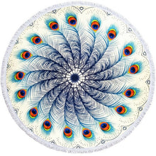 Load image into Gallery viewer, Bohemian Round Beach Towel with Tassels - Colorful Feather Tapestry