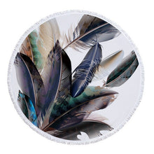 Load image into Gallery viewer, Bohemian Round Beach Towel with Tassels - Colorful Feather Tapestry