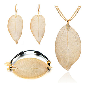 Delicate Skeleton Leaf Jewellery Set - Gold 