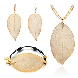 Delicate Skeleton Leaf Jewellery Set - Gold or Silver Plated