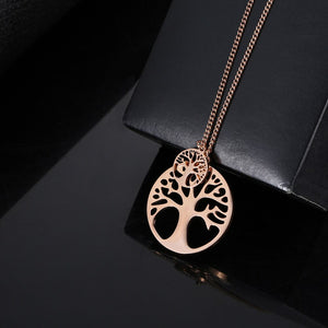 Gold Boho Tree Of Life Pendant Stainless Steel Necklace 