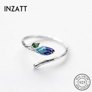 Blue New Life Leaf - 925 Sterling Silver Adjustable Ring