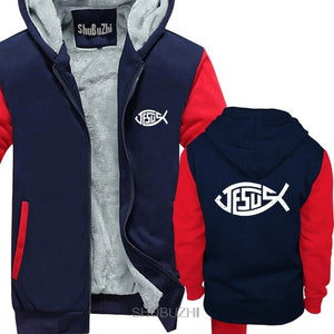 Jesus Fish Christian Fish Men's Hoody Thick Winter Jacket