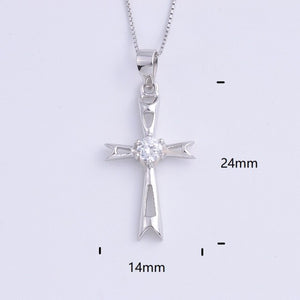 Heart Templar - 925 Sterling Silver Cubic Zircon Cross Necklaces - Multiple styles