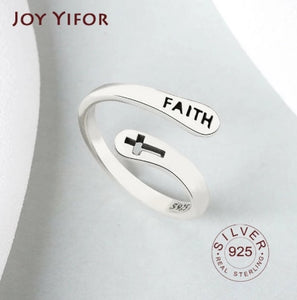 925 Sterling Silver Vintage Faith Cross Ring