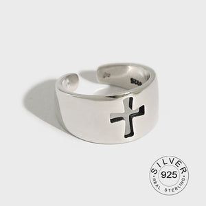 925 Sterling Silver Vintage Faith Cross Ring