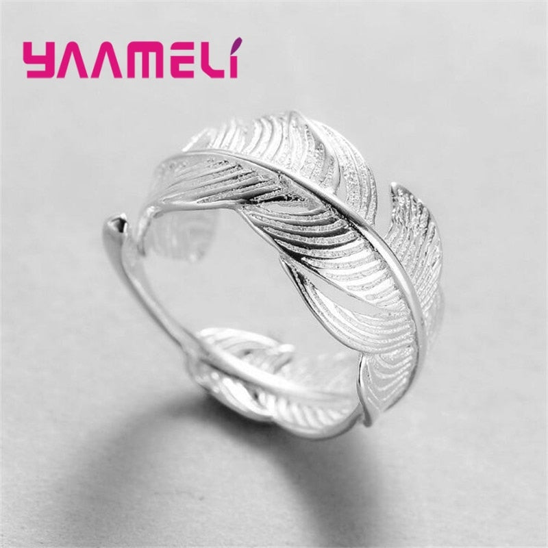 Retro Feather Of Faith - 925 Sterling Silver Adjustable Ring