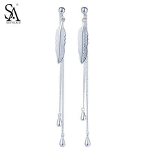 Load image into Gallery viewer, Drop Feather Earrings with Tassel - 925 Sterling Silver