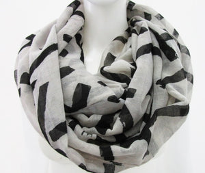 Women's Black White Cross - Loop Shawl Ring Scarf