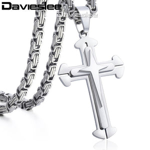 3 Layer Cross Pendant Necklaces for Men - Stainless Steel