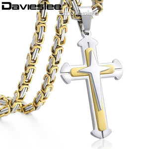 3 Layer Cross Pendant Necklaces for Men - Stainless Steel