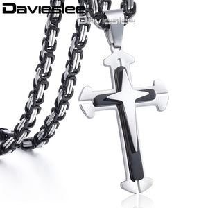 3 Layer Cross Pendant Necklaces for Men - Stainless Steel