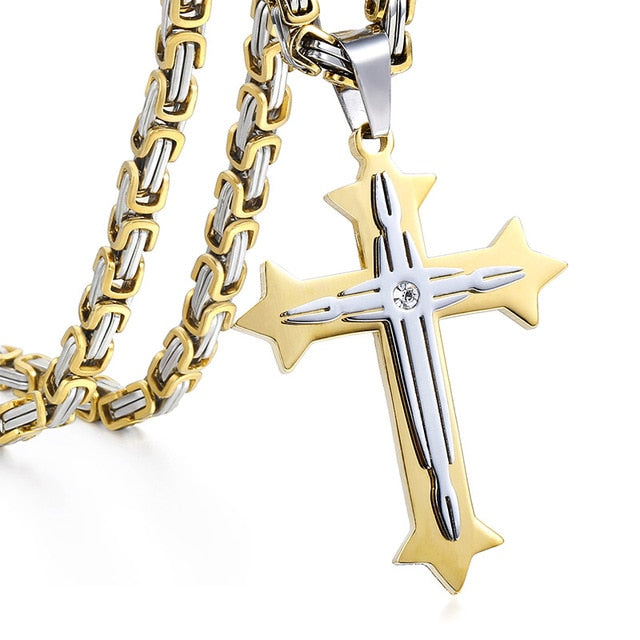 3 Layer Cross Pendant Necklaces for Men - Stainless Steel